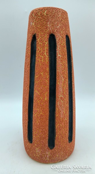 Repesztett mázas retro váza, magyar iparművészeti kerámia, 22 cm magas