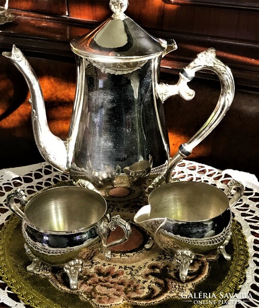 Fantastic, vintage, thickly silver-plated, tea and coffee set with a beautiful floral pattern