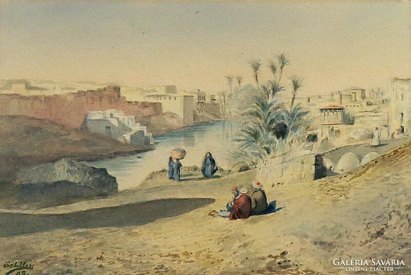 Keleti jelenet, kitűnő kvalitású akvarell, 1903, jelzett