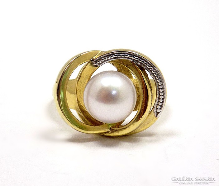 Sárga-fehér arany gyöngyös gyűrű (ZAL-Au60743)