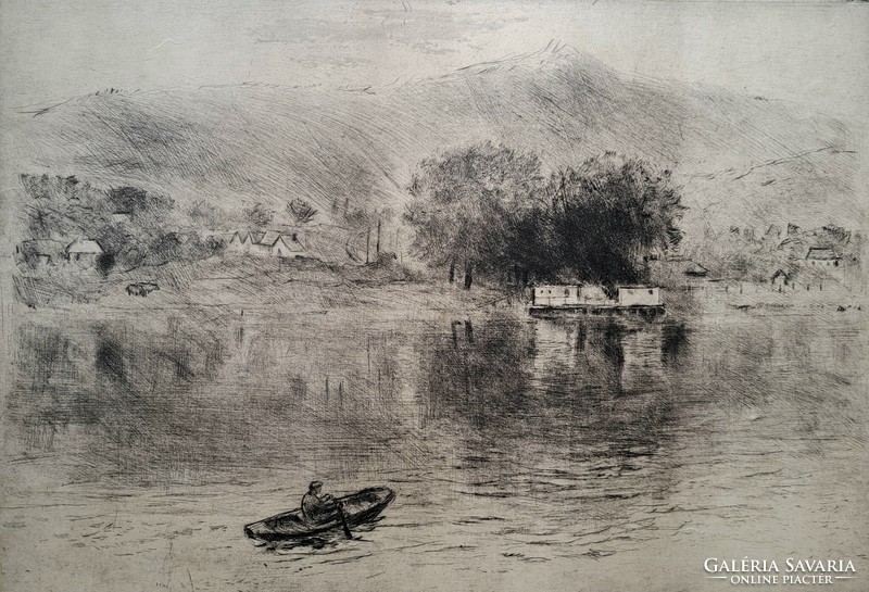 Jenő Elekfy: boatman (etching 19x29 cm)