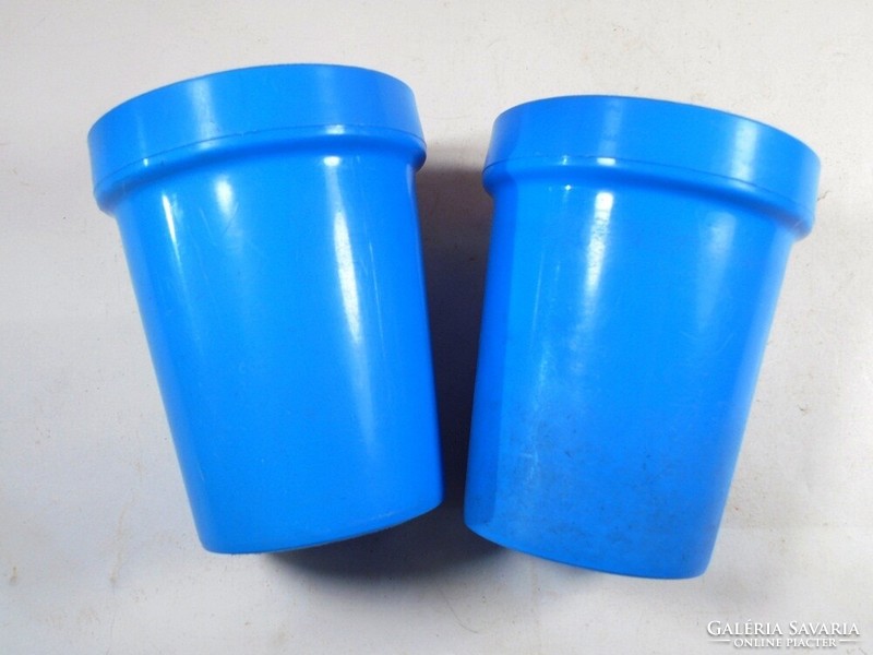 Retro old blue plastic bathroom toothbrush cup - kasti mat Czechoslovakian production - approx. 1970s - 2 pcs
