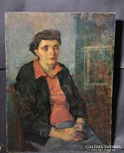 András Balogh: female portrait (oil painting 80x60 cm) signed