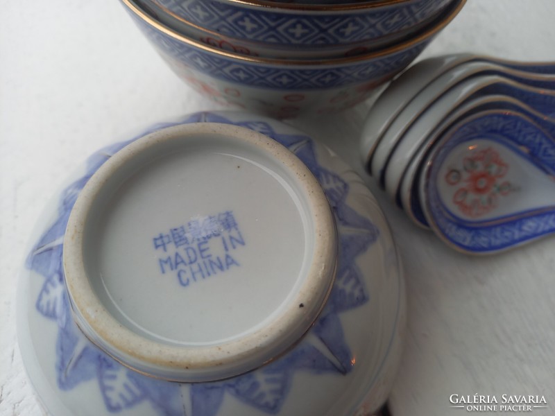 Kínai porcelán levesestál+kanál szettben