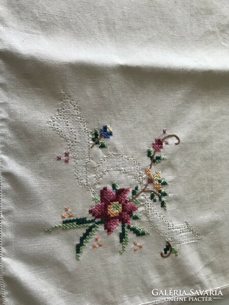 Old cross-stitch tablecloth with azure, 82 x 82 cm