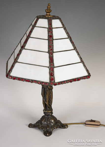 Tiffany-style table lamp with a female-shaped lamp body