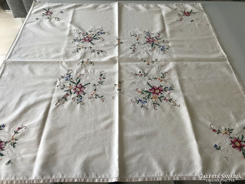 Old cross-stitch tablecloth with azure, 82 x 82 cm