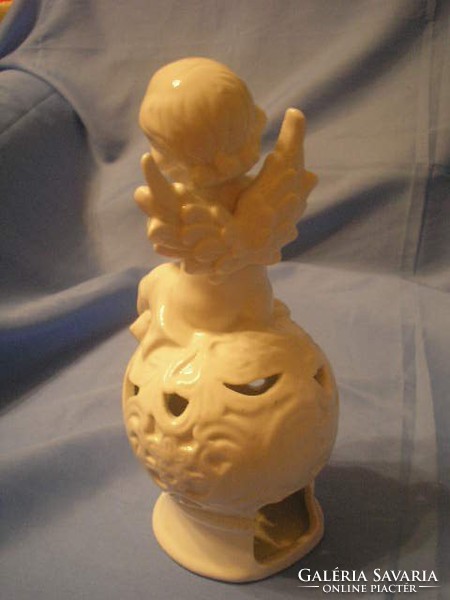 N5 antique large porcelain, putto statue on top of the world blows its trombone rarity 24-cm flawlessly
