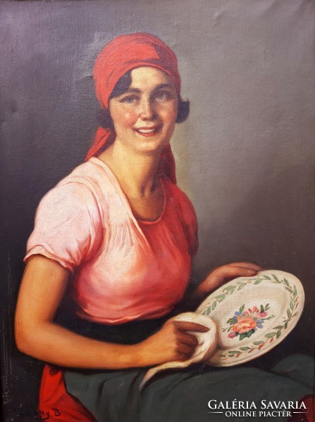 Csalány Béla (1879-1948) Tányért Törölgető Lány