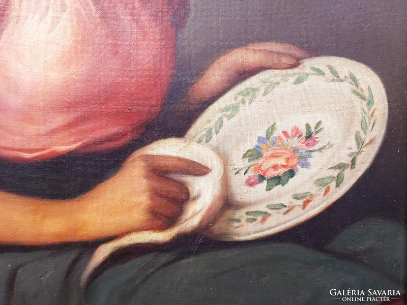 Girl wiping a plate of Béla Csalány (1879-1948)