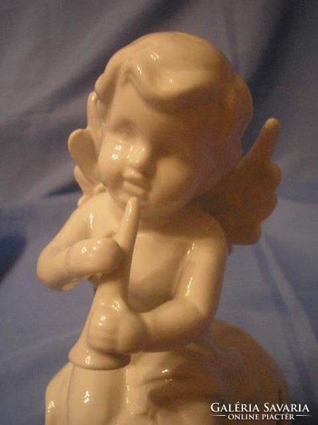N5 antique large porcelain, putto statue on top of the world blows its trombone rarity 24-cm flawlessly