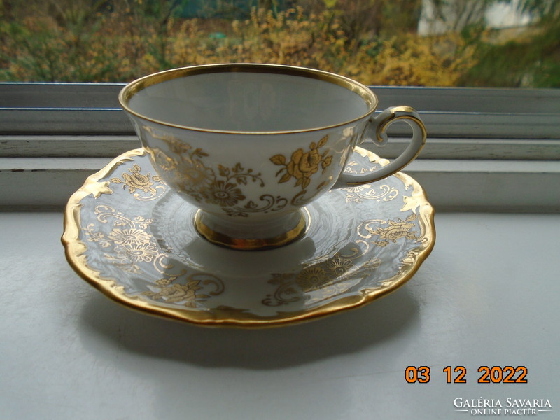1949 Opulent Hand Painted Gold Floral Designs Reichenbach German Baroque Coffee Cup with Coaster