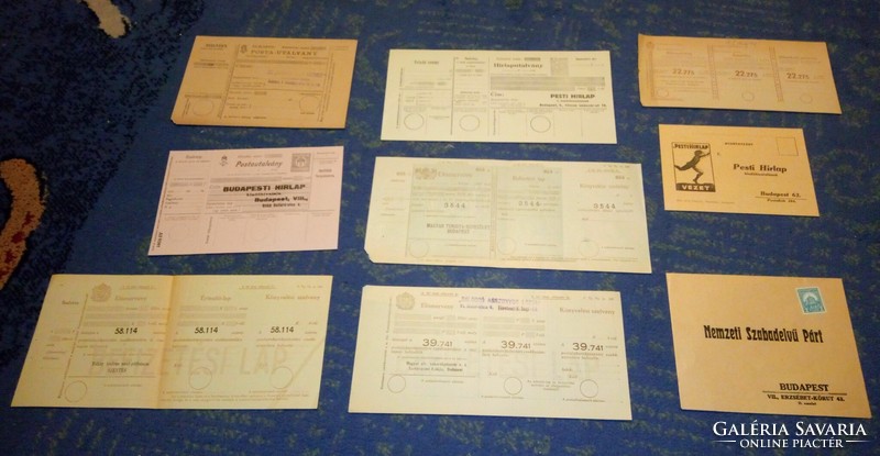 Postal orders, small print, coupons, receipts, envelope with stamp, pre-war