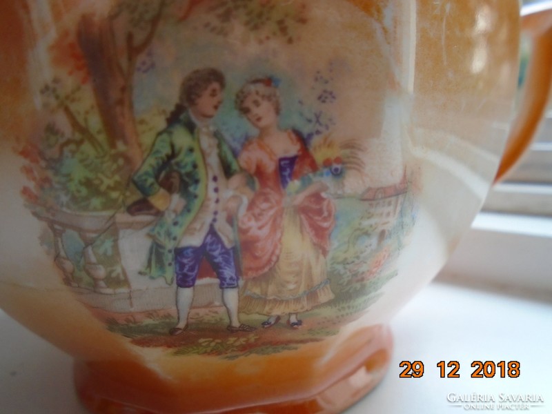 Szecessziós eozinmázas sokszögletes számozott jelzett teás cukortartó barokk jelenetekkel
