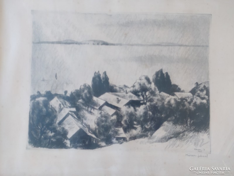 József Kórusz: Balaton panorama, rare, in original frame, 56 x 43 cm