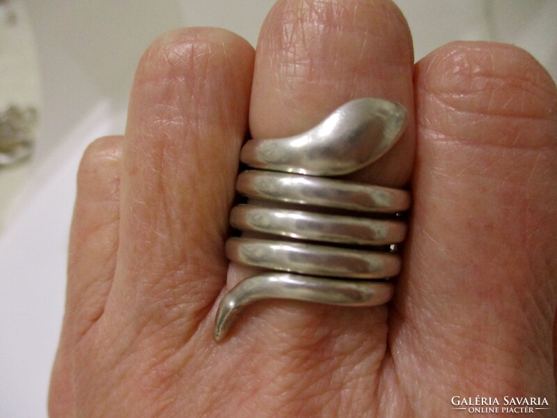 Beautiful old Hungarian handmade big snake silver ring