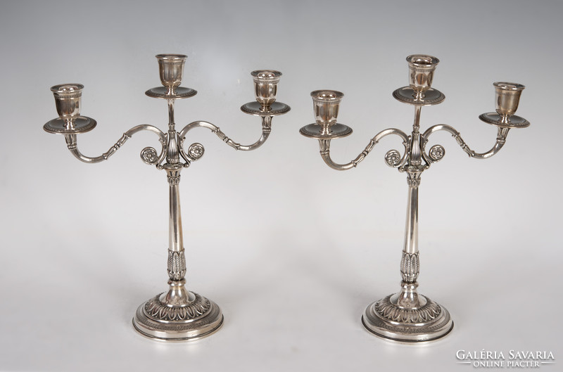 Silver 3-pronged candle holder in pairs