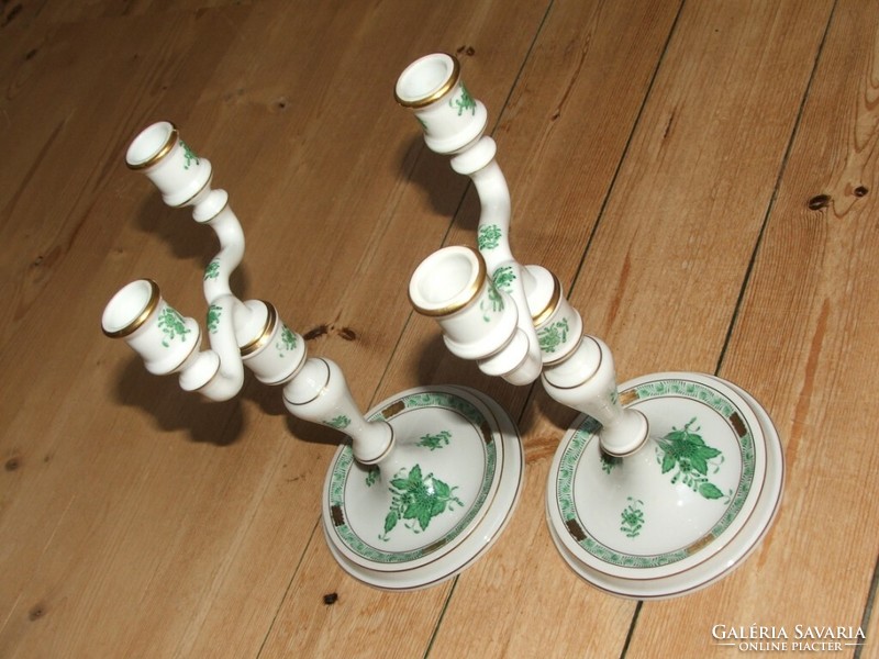 Pair of Herend candle holders with green Appony pattern - in new condition