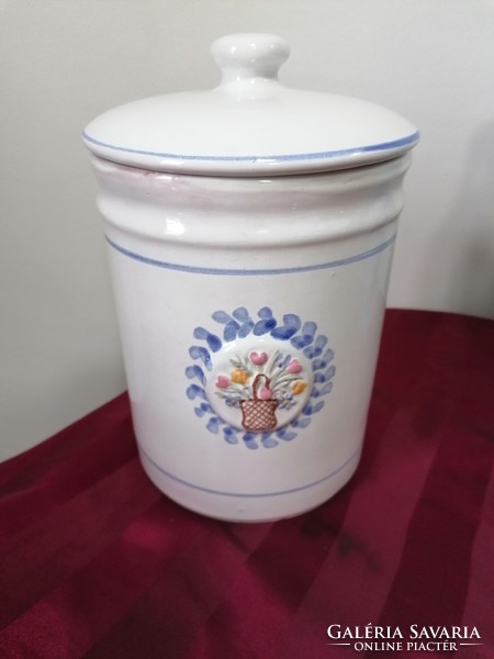Ceramic container with lid, eg flour