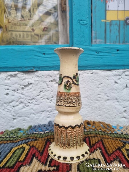 Korondi style folk ceramic vase or candle holder
