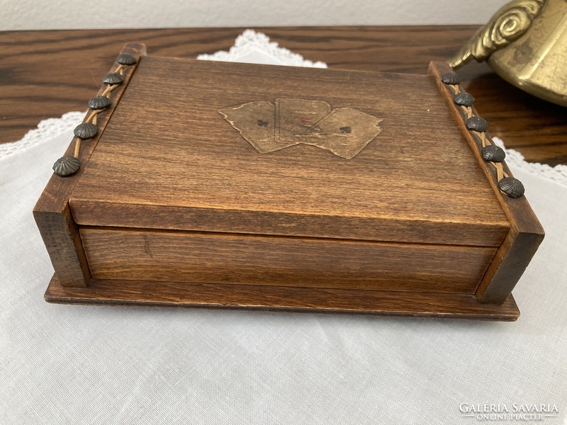 Old wooden card box with cards