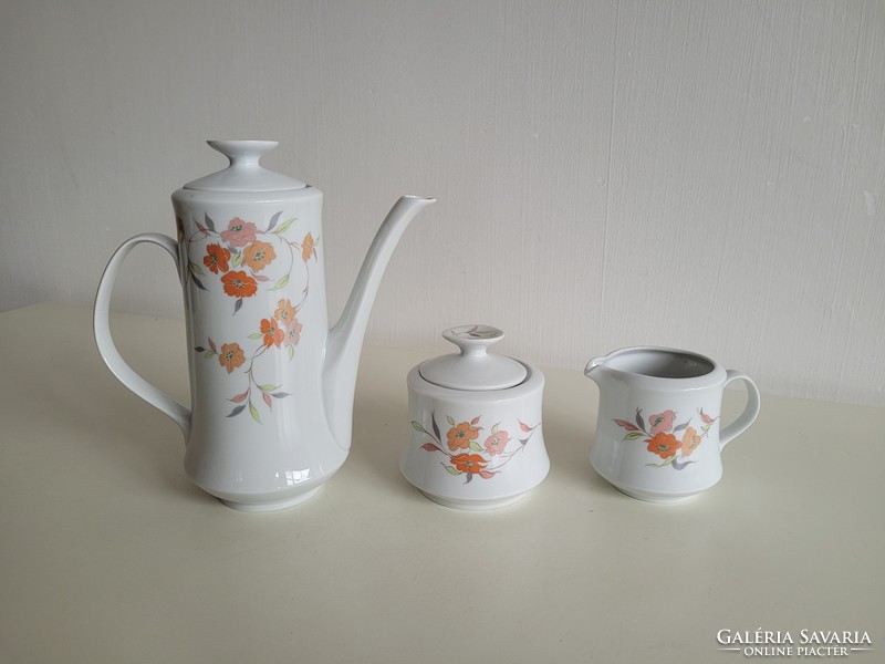 Old lowland porcelain floral coffee pot with cream pouring sugar holder 3 pcs