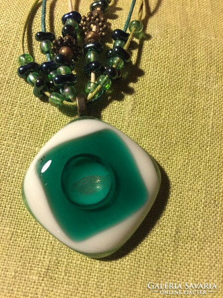 Glass pendant on a leather strap, necklace (8 cents)
