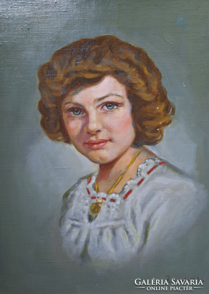 Female portrait Benedek gy. Signed (oil, cardboard, with frame, size 36x47 cm) Benedek György?