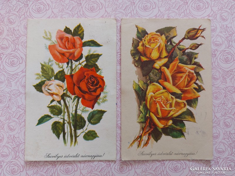 Old floral postcard 1961 postcard roses 2 pcs