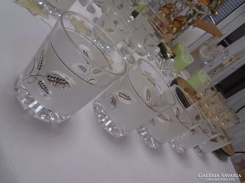 Vintage aranyozott kézzel festett csiszolt üveg pohárkészlet Made in Itali jelzéssekkel