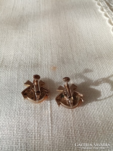Old, French, screw, stone ear clip - earrings with cat's eye stone