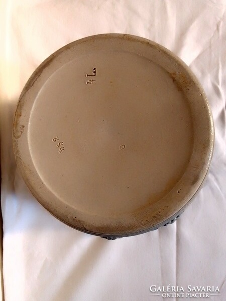 Special huge antique German salt-glazed faience ceramic stoneware stoneware storage container with handle grape 4l