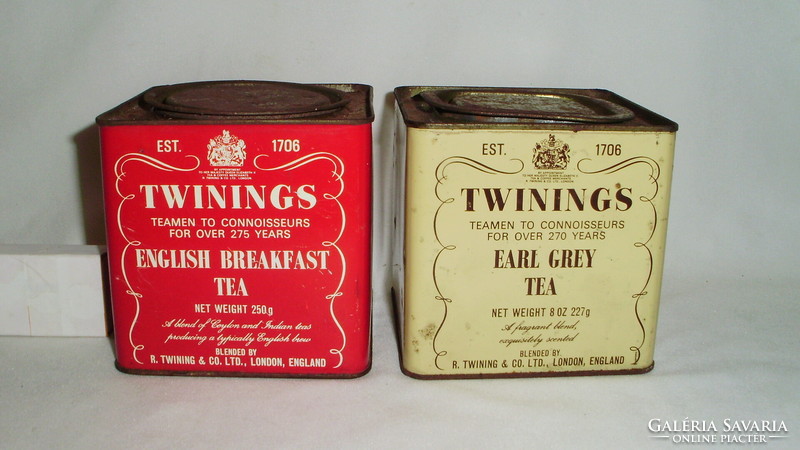 Two pieces of old metal tea box, plate box - twinings - together