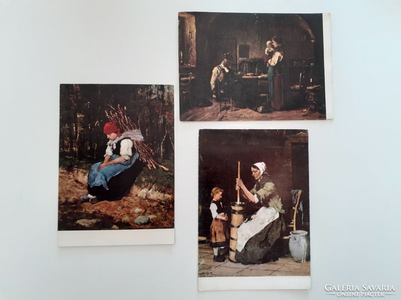 Old postcard Michael Mácsály's paintings postcard 3 pcs