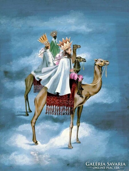 Remedios varo eastern sages reprint print, three kings, camel desert mantle crown blue sky