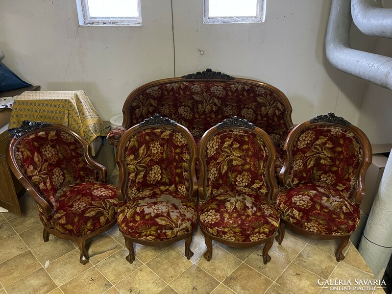 Antique neo-baroque living room set, 1 sofa, 4 armchairs