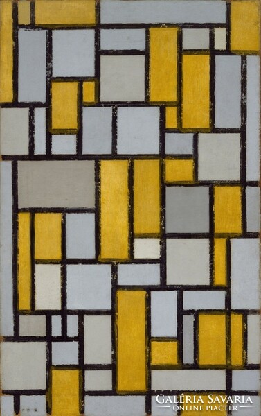 Mondrian - Sárga, szürke kompozíció - vászon reprint