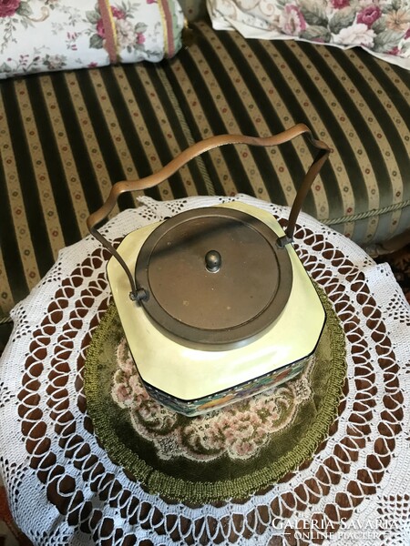 Rarity! Antique porcelain biscuit box, bonbonnier, with silver-plated alpaca fittings