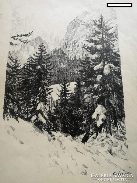 Etching marked Imre Lénárd, 1917 Tatras 50 x 40 cm. Several of his works can be found in the Hungarian National Gallery