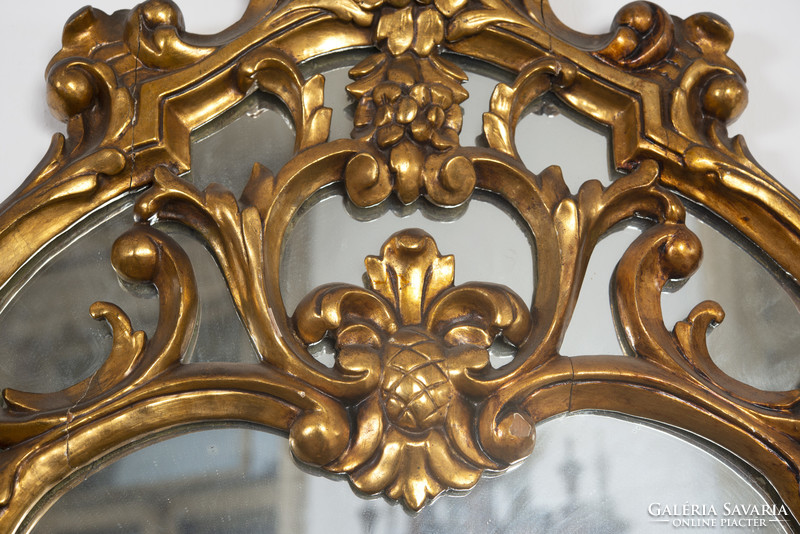 Gilded wooden framed mirror - with tendrils and floral decoration