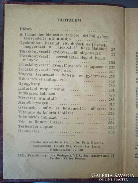 Tájékoztató a gyógyszerkészítmények rendelésére. Bp, 1956, 384 oldal