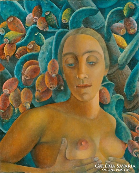 Anita ree - nude with fig cactus - canvas reprint