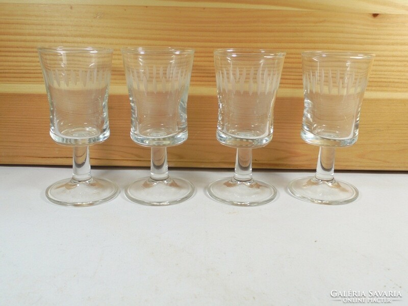 Retro old glass stemmed glass - liquor liqueur short drink alcohol glass set - 4 pcs