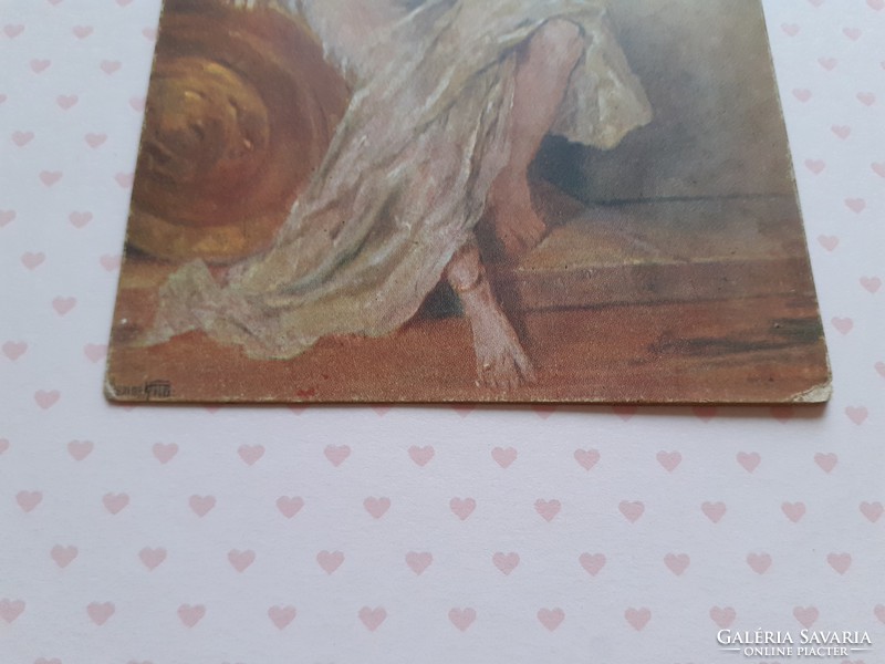 Old postcard lady art postcard