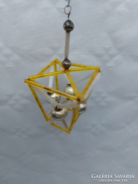 Régi üveg geometrikus karácsonyfadísz sárga lámpás üvegdísz