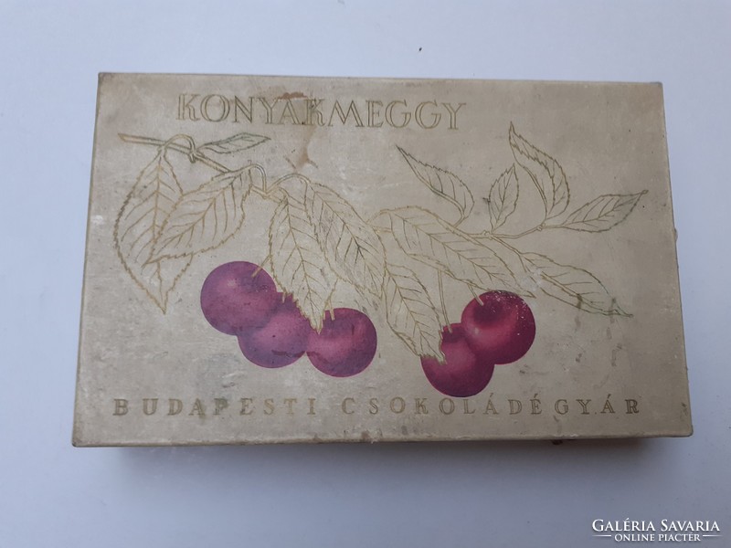 Retro candied cognac cherry box in a chocolate box paper factory in Budapest