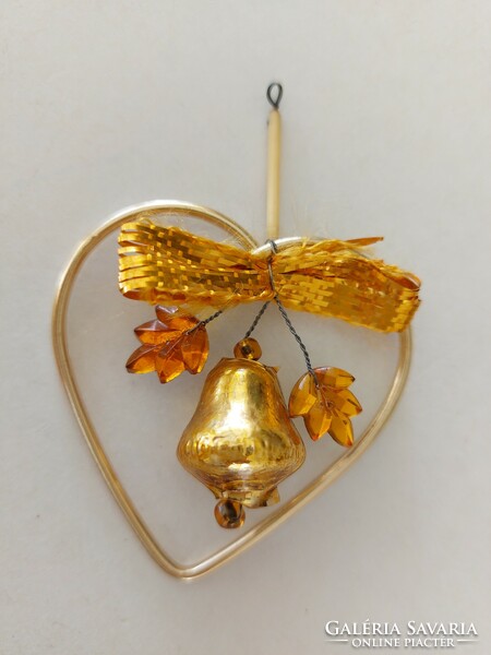 Old glass Christmas tree ornament gold heart bell glass ornament
