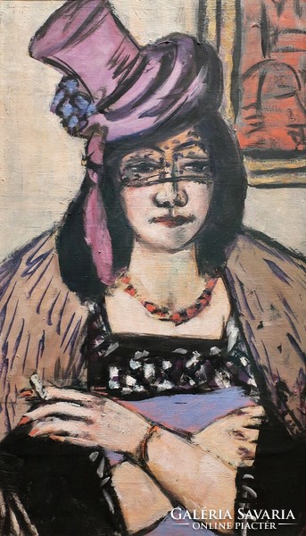 Beckmann - Dáma lila kalapban - vászon reprint