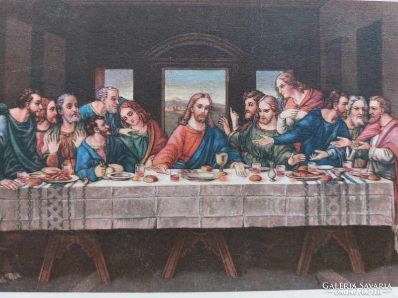 Old postcard 1958 religious postcard last supper