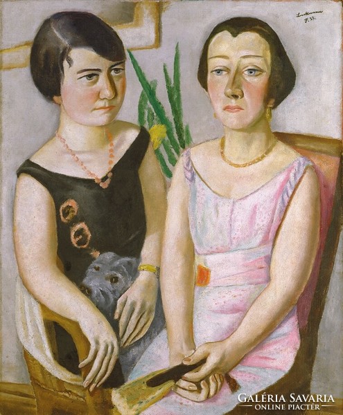 Beckmann - two women with dogs - canvas reprint